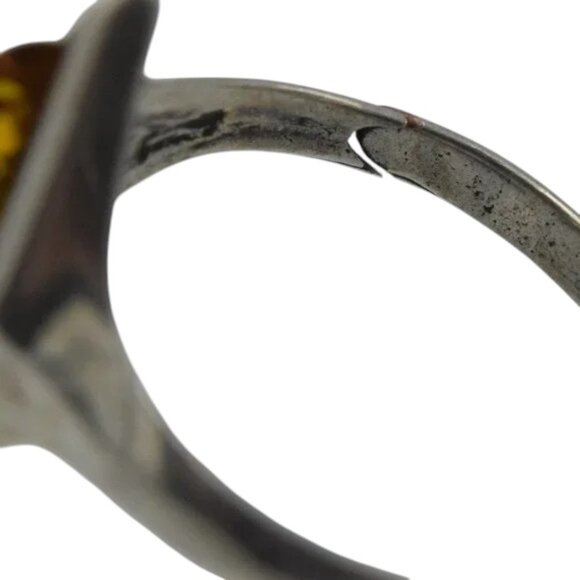 Sterling Silver & Diamond Shaped Amber Ring **See Note** - Picture 5 of 5